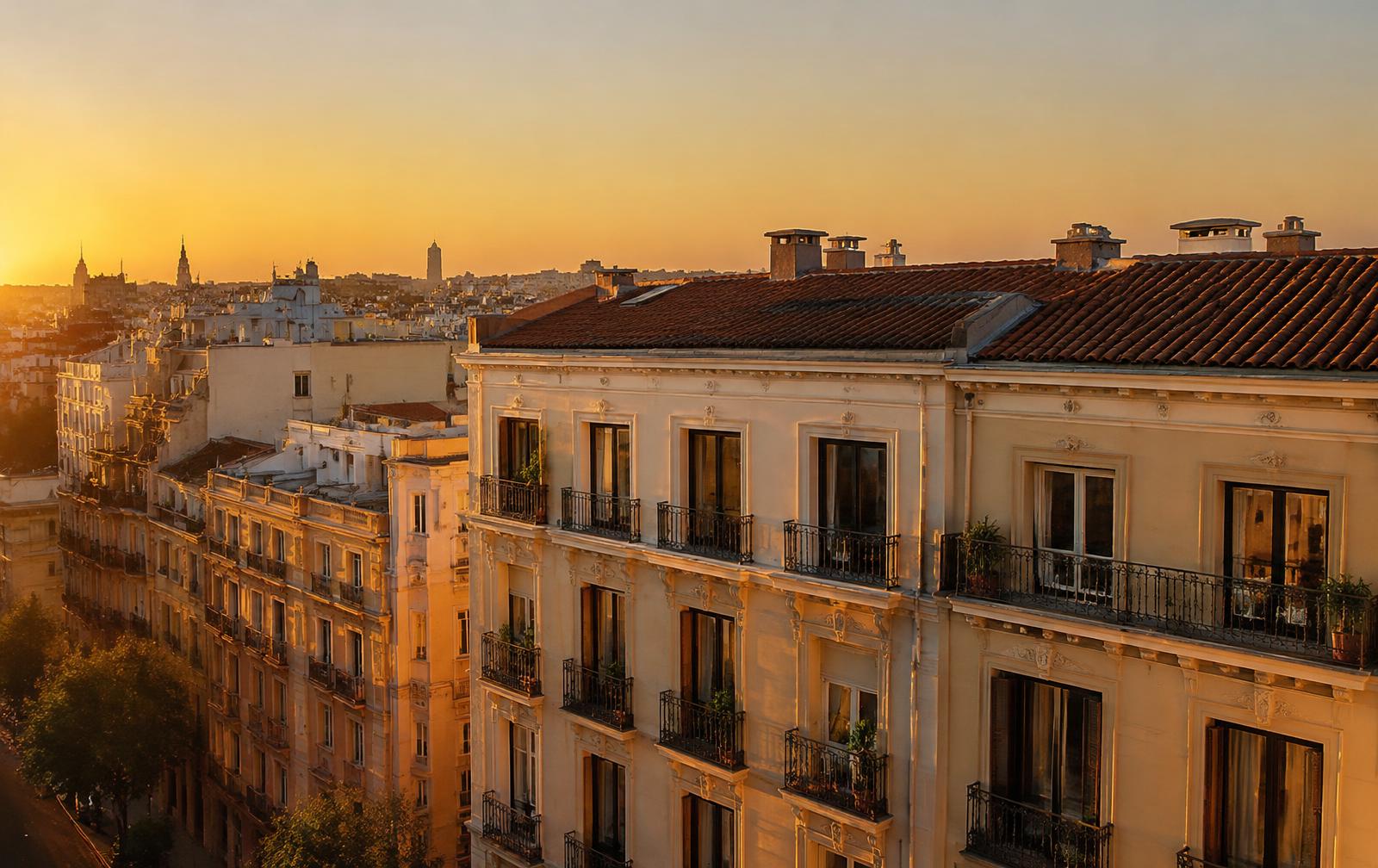 Edificios rehabilitados al atardecer